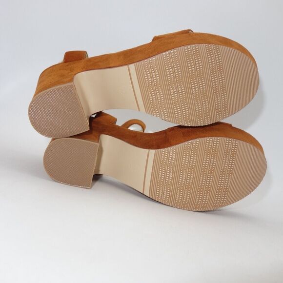 NEW rsxses Suede Platform Heels Sandals Peep Toe Brown Women's 6.5 - Picture 6 of 7